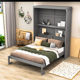 Queen Size Murphy Bed Wall Bed with Shelves - [Wood, Vertical]