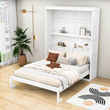 Queen Size Murphy Bed Wall Bed with Shelves - [Wood, Vertical]