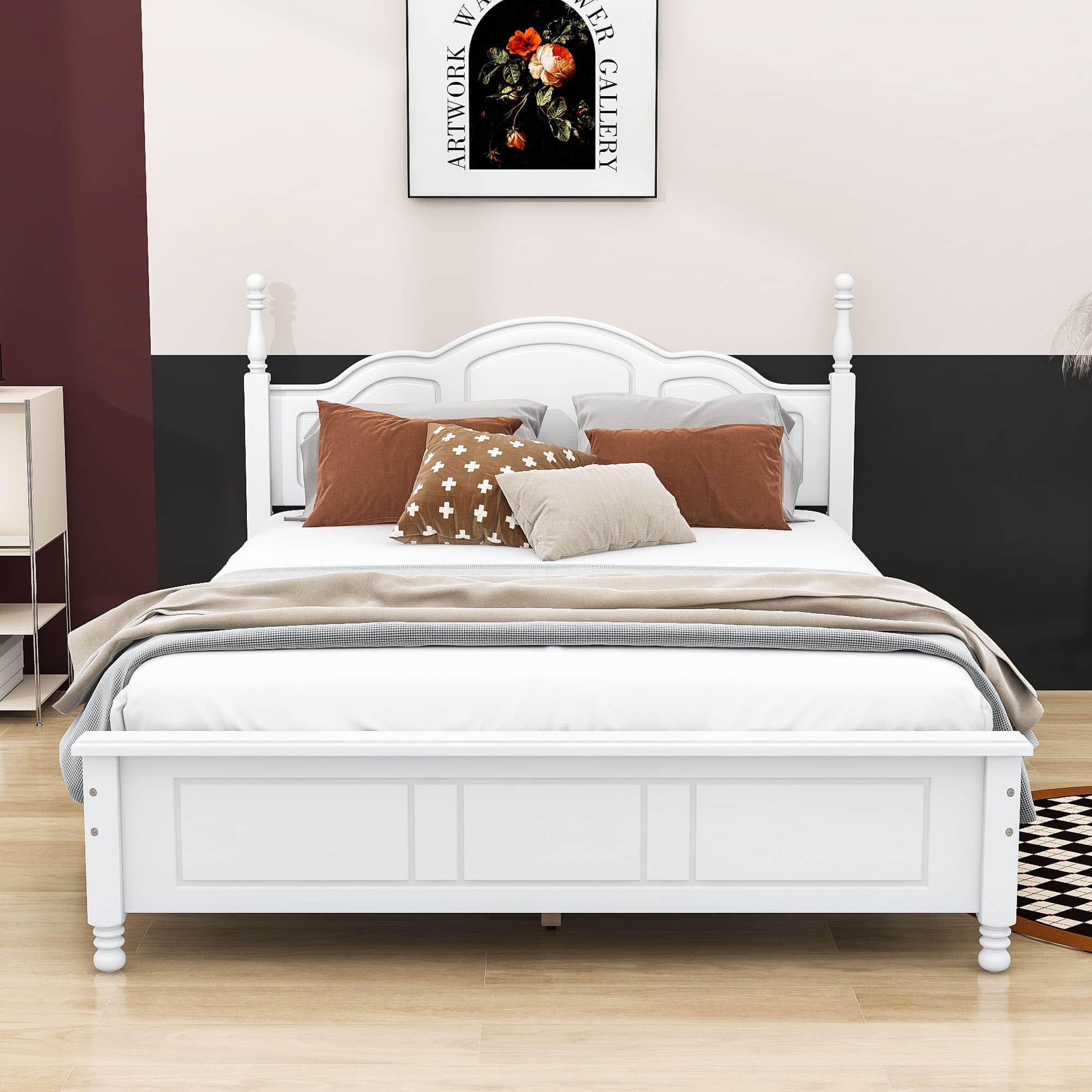 Wood Traditional Queen Size Platform Bed Frame with Headboard