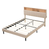 Mid-Century Modern Queen Size Upholstered Platform Bed Frame with Storage