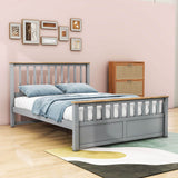 Wooden Queen Size Platform Bed Frame with Storage and Slat Headboard