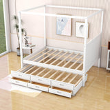 Queen Size Captain's Canopy Bed with Twin Trundle Bed and Storage - [Wooden, Drawers]