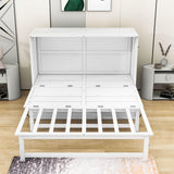 White Queen Murphy Bed with Built-In Charging Station and Shelf