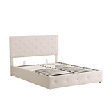 Queen Linen Upholstered Platform Bed Frame with Headboard and Storage