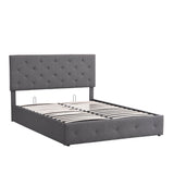 Queen Linen Upholstered Platform Bed Frame with Headboard and Storage