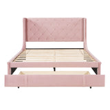 Queen Upholstered Bed Frame with Wingback Headboard and Storage