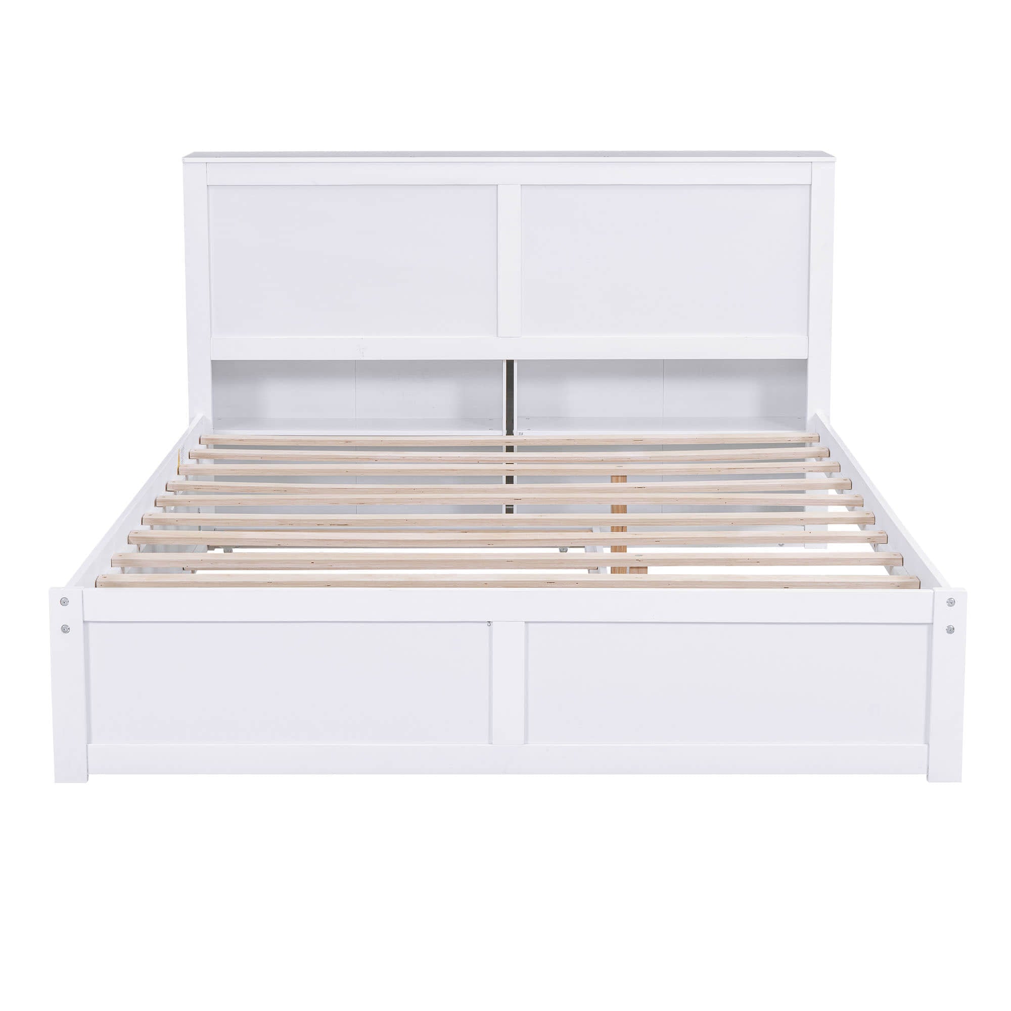 Queen Platform Bed Frame with Pull Out Shelves and Twin XL Trundle