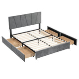 Queen Size Upholstered Platform Bed with Headboard and Storage - [4 Drawers, Velvet]