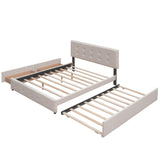 Upholstered Queen Size Platform Bed with Storage and Twin XL Trundle - [Headboard]