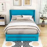 Velvet Upholstered Queen Size Platform Storage Bed with Headboard - [Drawer]