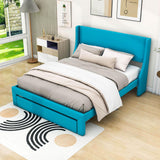 Velvet Upholstered Queen Size Platform Storage Bed with Headboard - [Drawer]