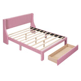 Velvet Upholstered Queen Size Platform Storage Bed with Headboard - [Drawer]