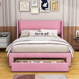 Velvet Upholstered Queen Size Platform Storage Bed with Headboard - [Drawer]