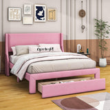 Velvet Upholstered Queen Size Platform Storage Bed with Headboard - [Drawer]