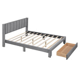 Velvet Queen Size Upholstered Platform Bed Frame with Headboard and Storage