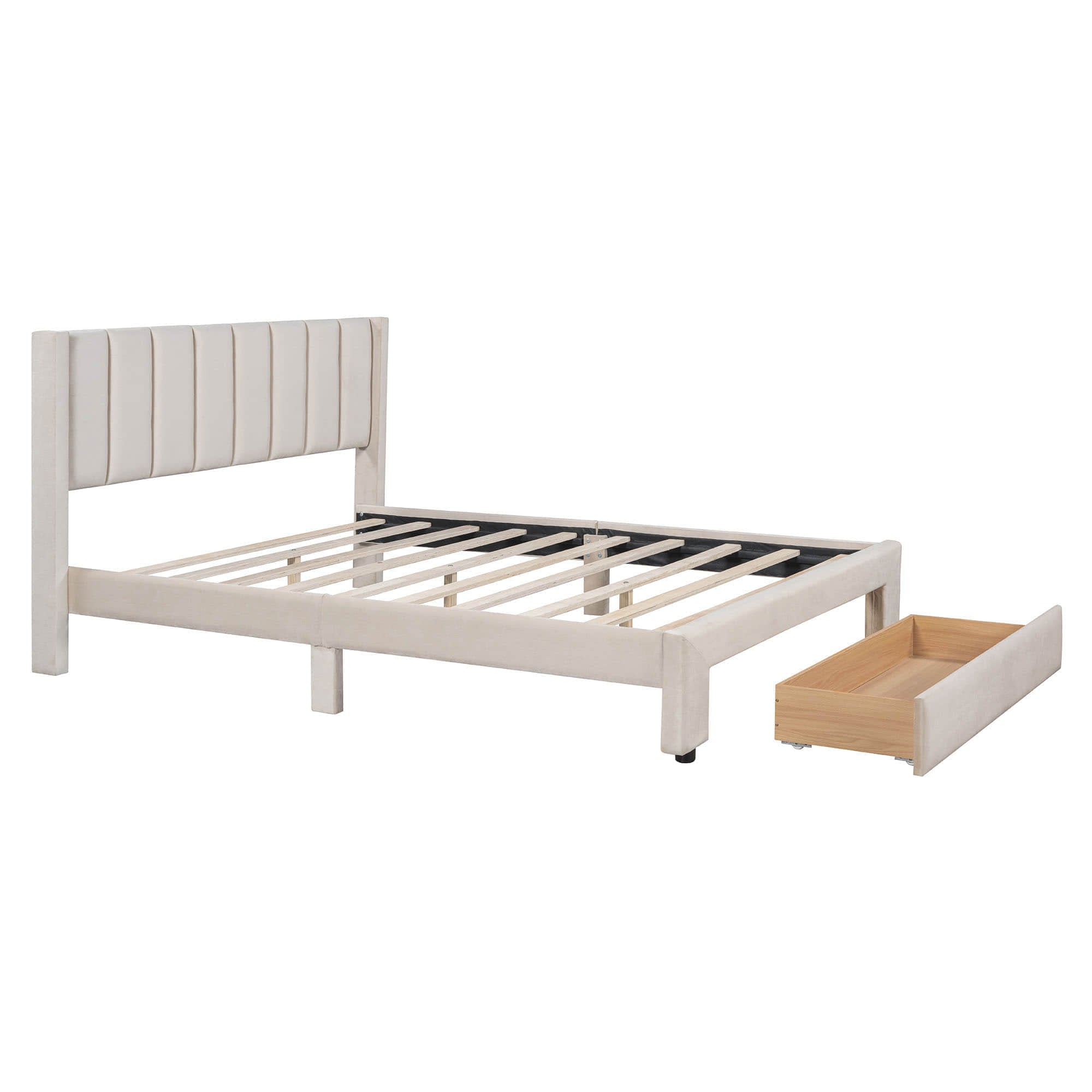 Velvet Queen Size Upholstered Platform Bed Frame with Headboard and Storage