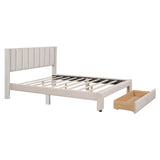 Velvet Queen Size Upholstered Platform Bed Frame with Headboard and Storage