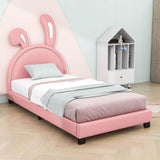 Cute Low Twin Girls Leather Upholstered Platform Bed with Headboard