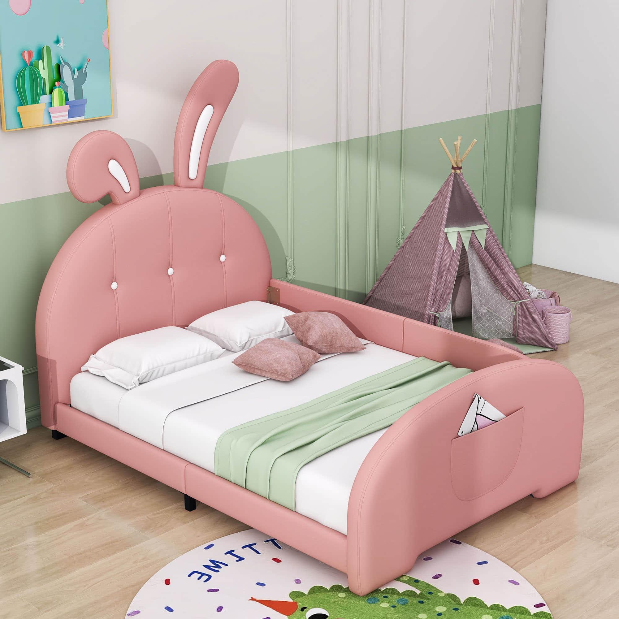 Twin PU Upholstered Princess Bed Frame with Headboard