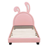 Cute Low Twin Girls Leather Upholstered Platform Bed with Headboard