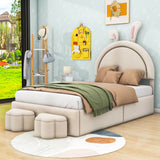 Twin Size Velvet Upholstered Princess Platform Bed Frame with Headboard