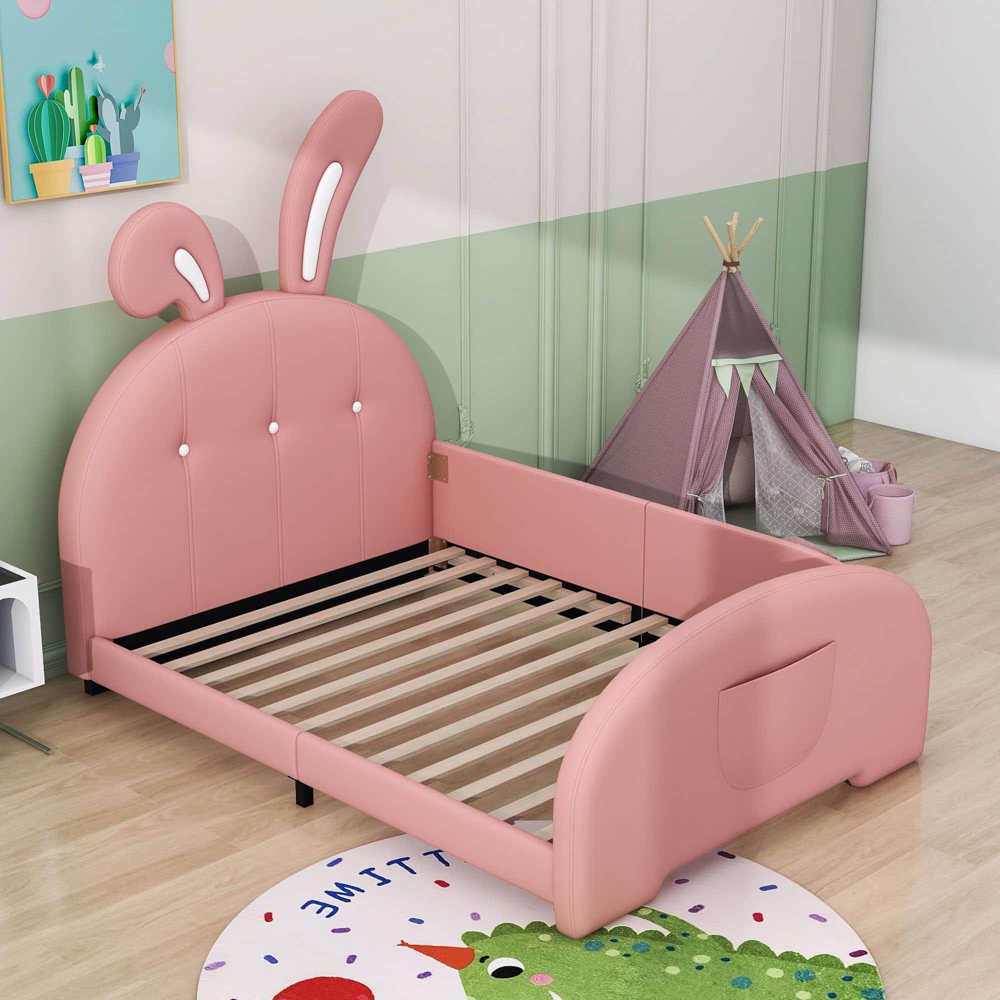 Twin PU Upholstered Princess Bed Frame with Headboard