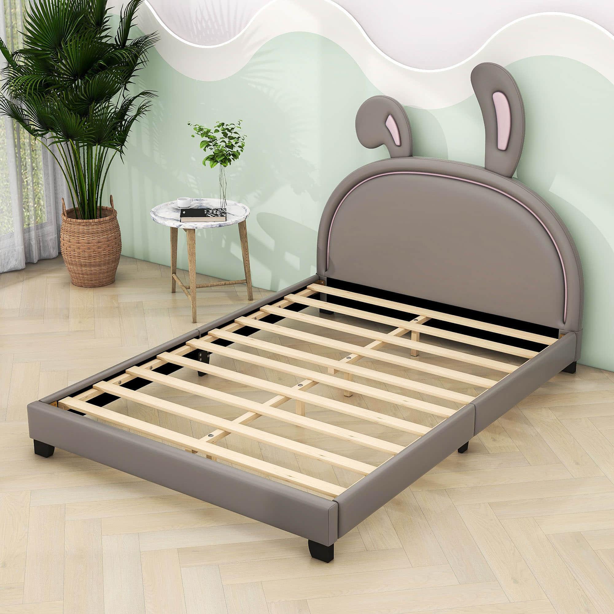 Cute Low Full Girls Leather Upholstered Platform Bed with Headboard