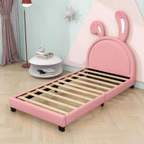 Cute Low Twin Girls Leather Upholstered Platform Bed with Headboard