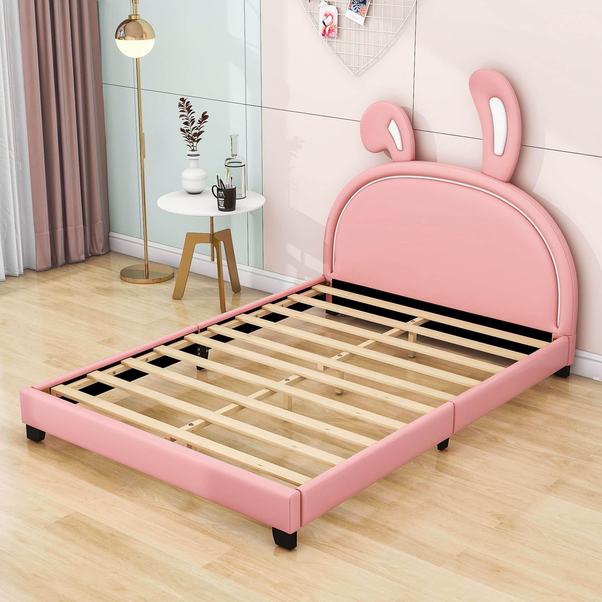 Cute Low Full Girls Leather Upholstered Platform Bed with Headboard