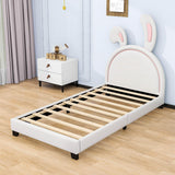 Cute Low Twin Girls Leather Upholstered Platform Bed with Headboard