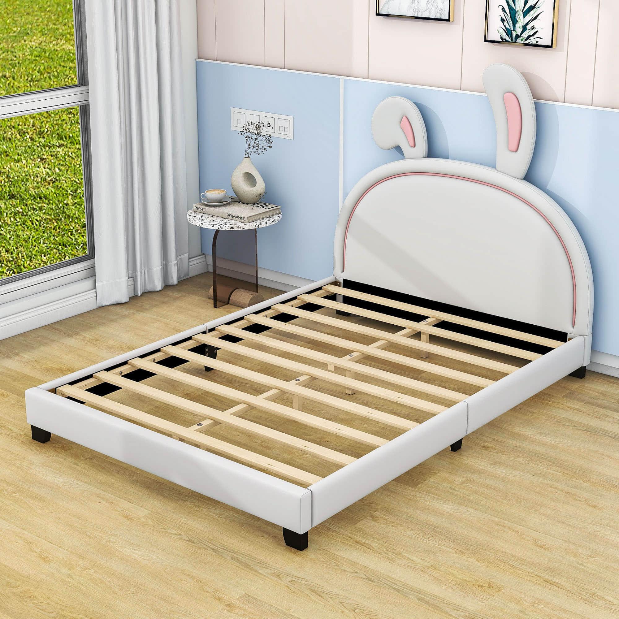 Cute Low Full Girls Leather Upholstered Platform Bed with Headboard