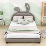 Cute Low Full Girls Leather Upholstered Platform Bed with Headboard