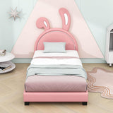 Cute Low Twin Girls Leather Upholstered Platform Bed with Headboard