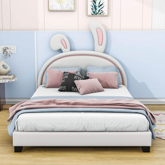 Cute Low Full Girls Leather Upholstered Platform Bed with Headboard