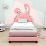 Cute Low Twin Girls Leather Upholstered Platform Bed with Headboard