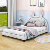 Cute Low Full Girls Leather Upholstered Platform Bed with Headboard