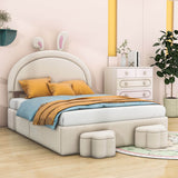 Full Size Velvet Upholstered Princess Platform Bed Frame with Headboard