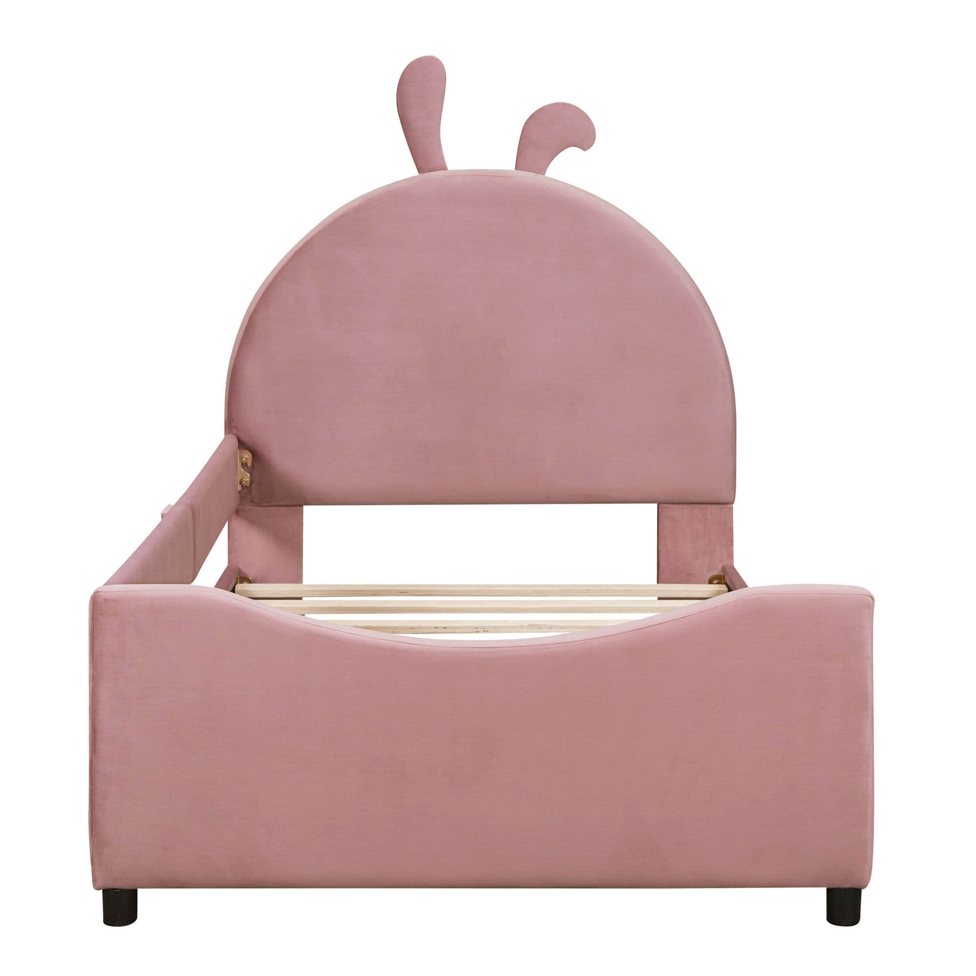 Cute Twin Size Low Profile Upholstered Toddler Bed with Rails