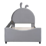 Cute Twin Size Low Profile Upholstered Toddler Bed with Rails