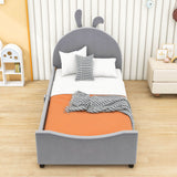 Cute Twin Size Low Profile Upholstered Toddler Bed with Rails