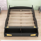 Full Size Low Race Car Kids Bed with Storage for Boys - [Wooden, Cabinet]