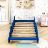 Wooden Low Twin Race Car Bed with Wheels for Toddler, Kids