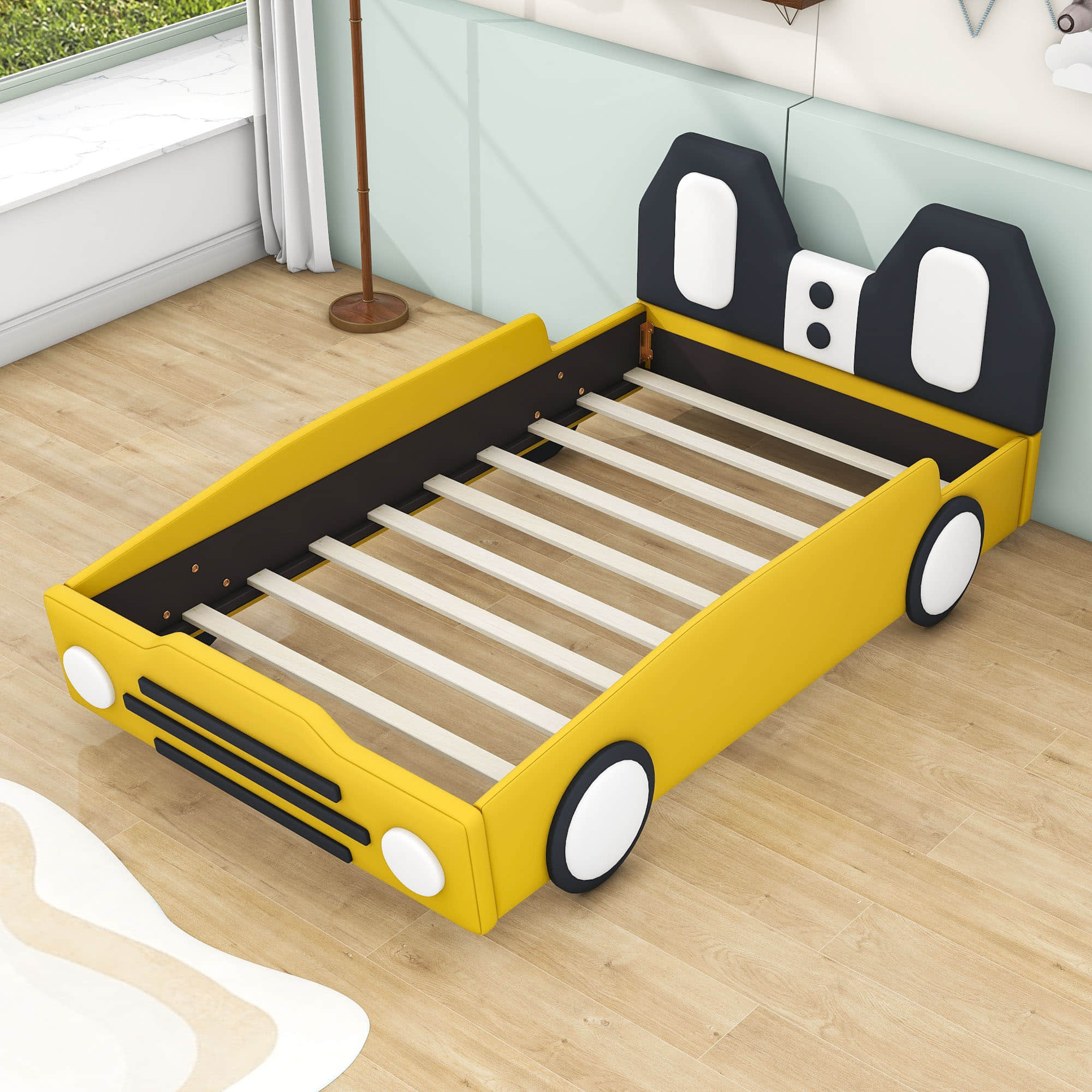 Twin Size Kids Upholstered Car Bed for Boys and Girls - [PU Leather]