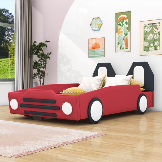 Twin Size Kids Upholstered Car Bed for Boys and Girls - [PU Leather]