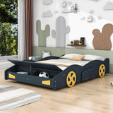 Full Size Low Race Car Kids Bed with Storage for Boys - [Wooden, Cabinet]