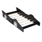 Wooden Low Twin Race Car Bed with Wheels for Toddler, Kids