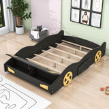 Full Size Low Race Car Kids Bed with Storage for Boys - [Wooden, Cabinet]