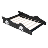 Wooden Low Full Size Race Car Kids Bed with Wheels for Toddler, Boys