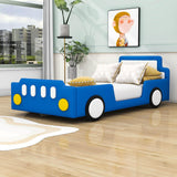 Twin Size Kids PU Leather Upholstered Car Bed for Boys and Girls