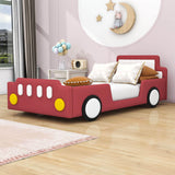 Twin Size Kids PU Leather Upholstered Car Bed for Boys and Girls